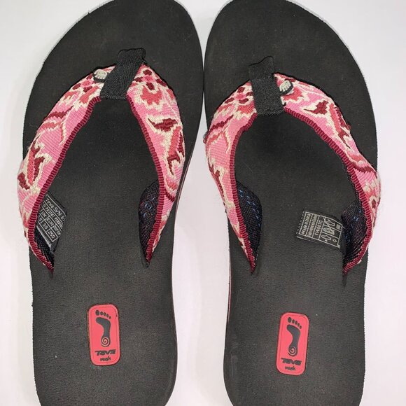 Teva Women's Mush Thong Sandals Pink, Red Floral Size 8 - Picture 4 of 7